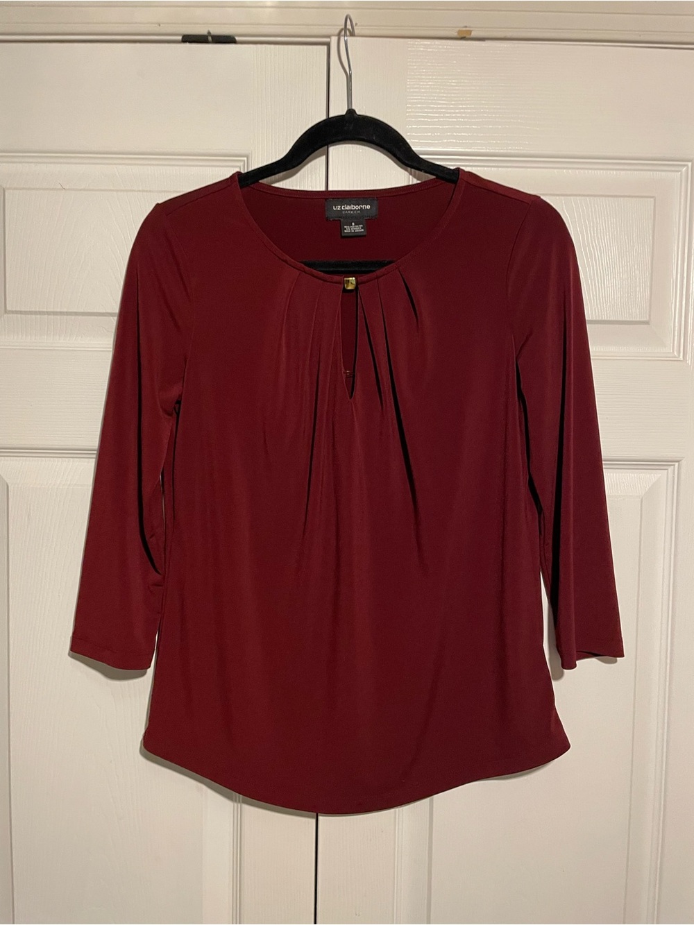 Liz Claiborne Women's Deep Burgundy Keyhole Pleated Blouse